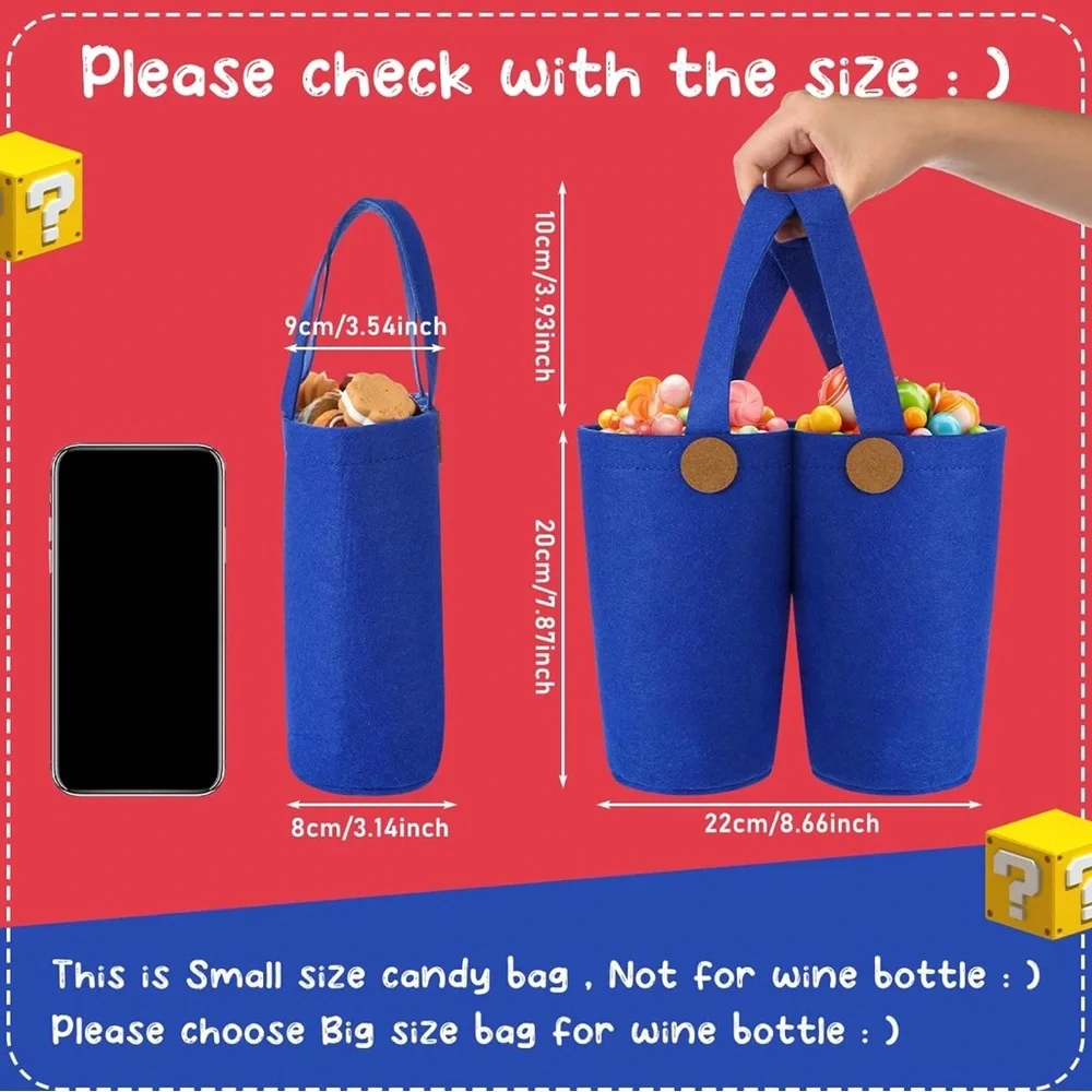 Set of 6 Blue Pants-Style Felt Bags – Party Favor Gift Bags for Candy, Treats